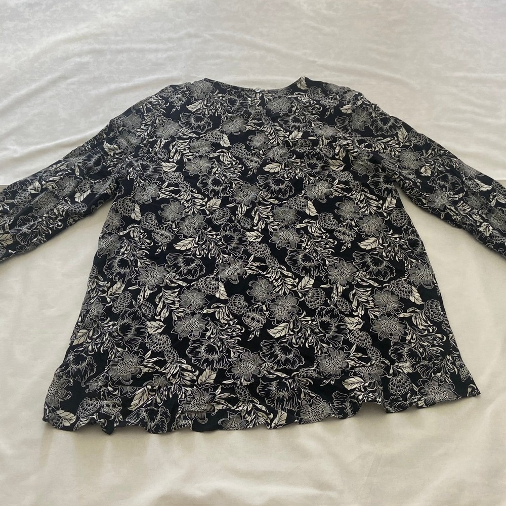 J Jill Black White Floral Print Long Sleeve Blouse Shirt Top Women's Medium NEW - Picture 13 of 13